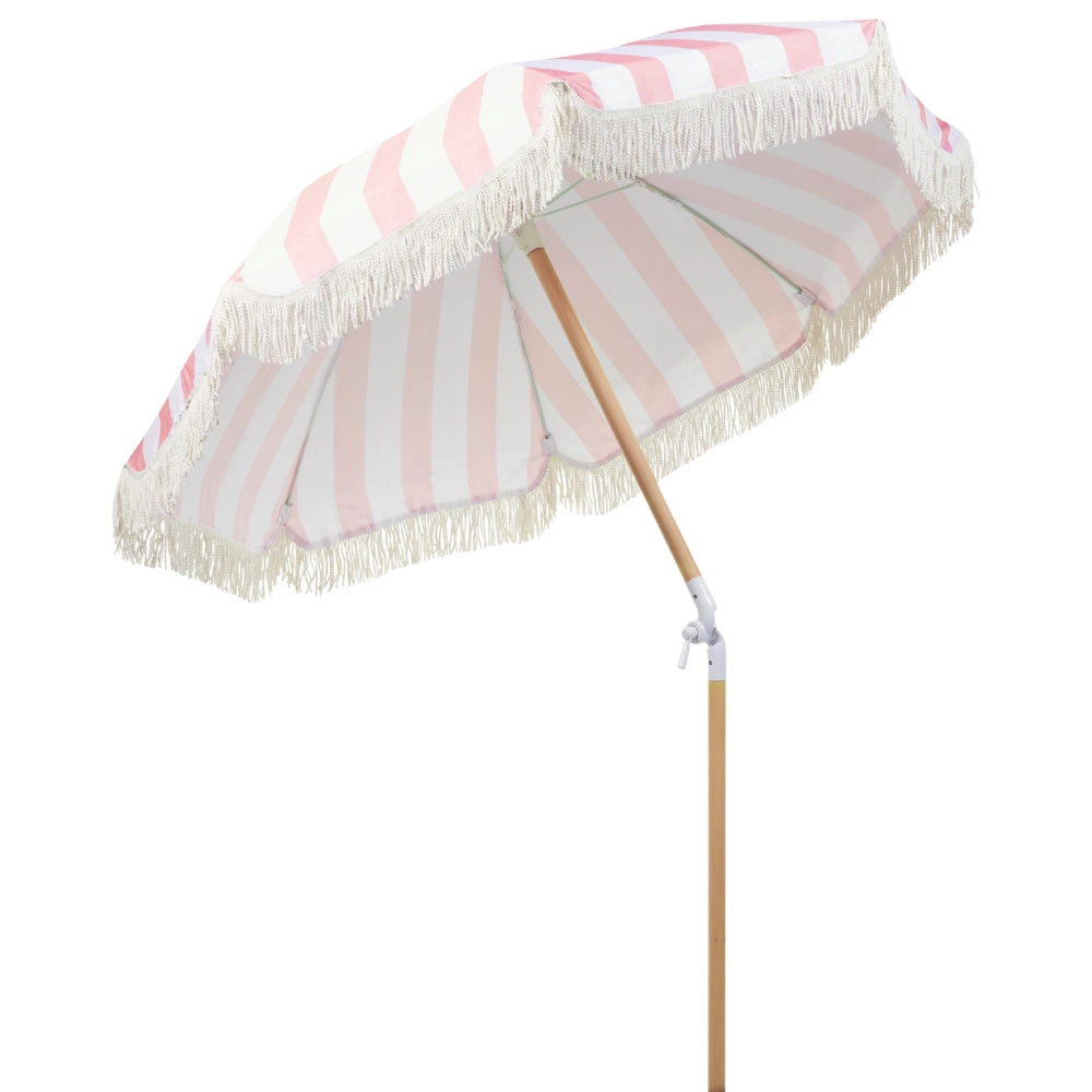 Ombrellone giardino tessuto bianco palo in legno faggio 150 cm Ombrellone esterno rotondo giardino retrò inclinabile resistente ai raggi UV
