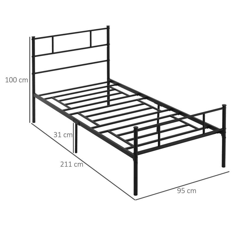 STRUTTURA LETTO SINGOLO IN ACCIAIO 90X200CM CON DOGHE TESTIERA E PEDIERA