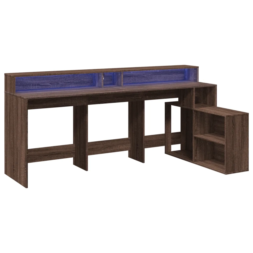 vidaXL Scrivania con Luci LED Marrone Rovere 200x104x91 cm Truciolato