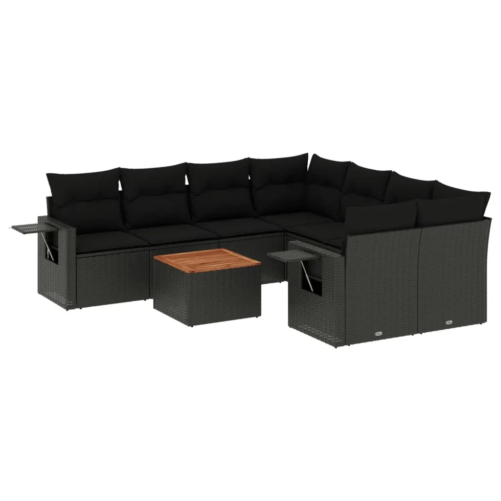 Set Divani da Giardino 9 pz con Cuscini Nero in Polyrattan 3256818
