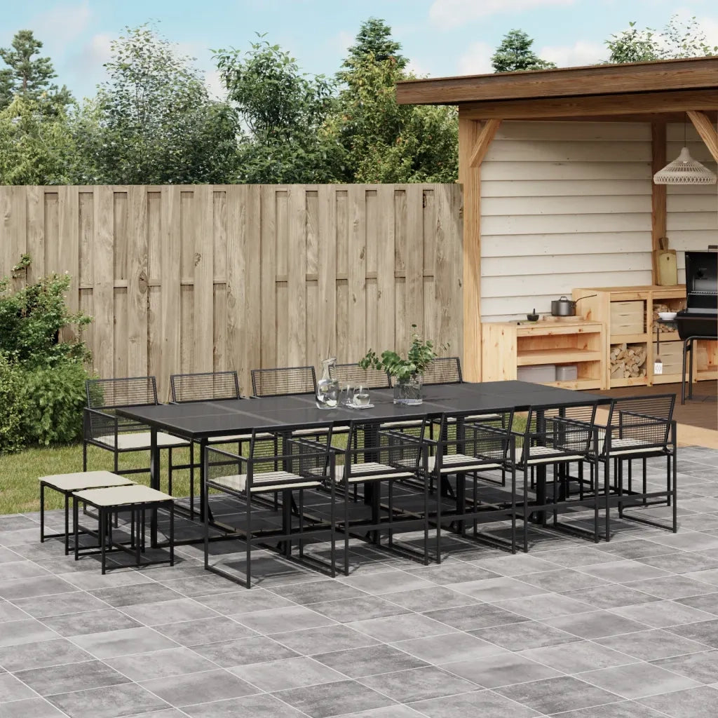 Set da Pranzo da Giardino 15 pz con Cuscini Nero in Polyrattan 3295031