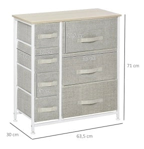 Cassettiera grigio chiaro con 7 cassetti pieghevoli