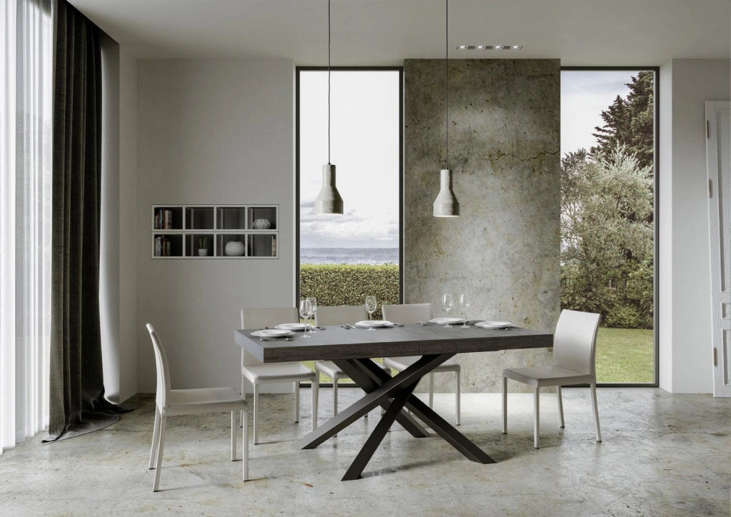 Tavolo Allungabile 200-304x90x77 cm Volantis Premium Cemento Telaio Antracite