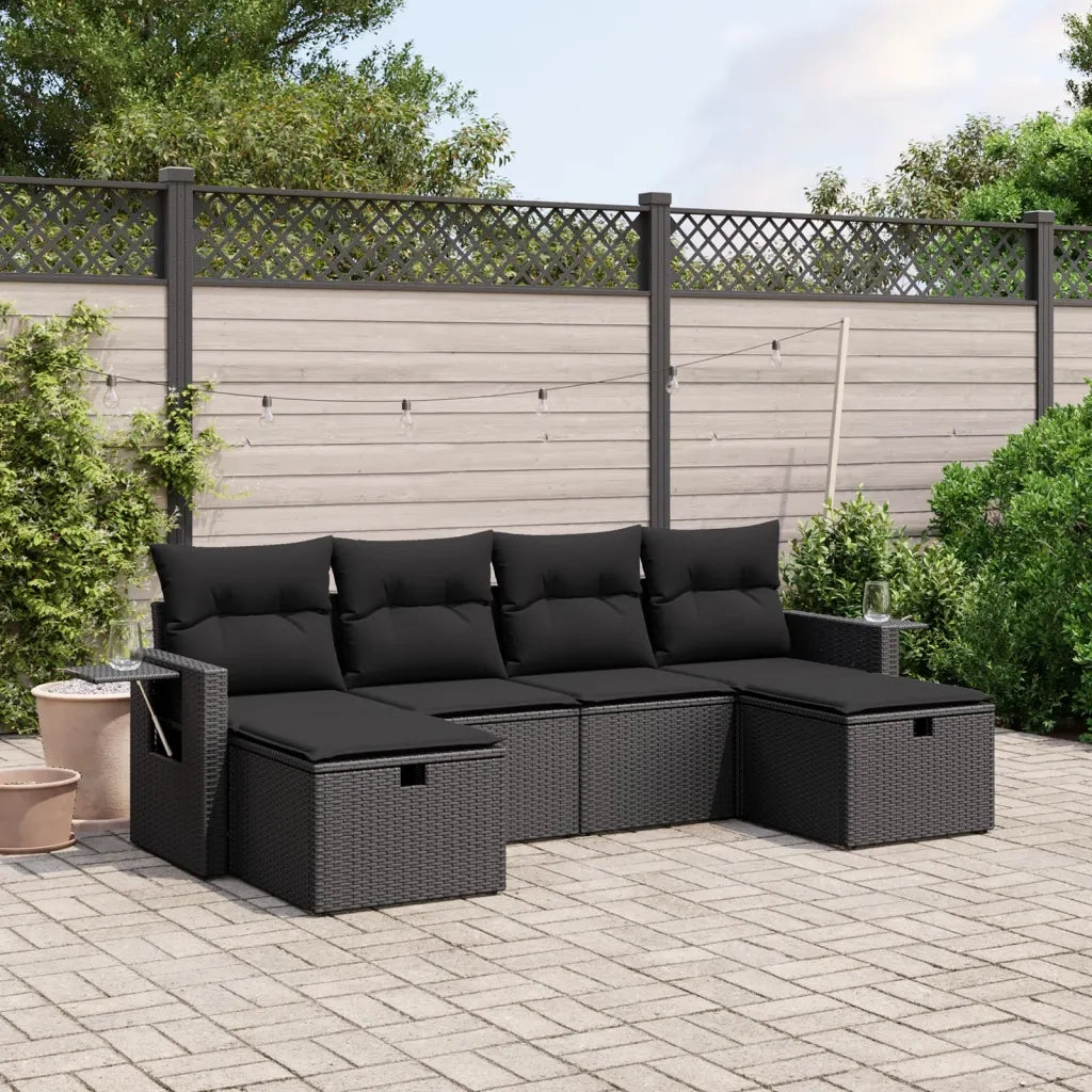Set Divano da Giardino 6 pz con Cuscini Nero in Polyrattancod mxl 116759
