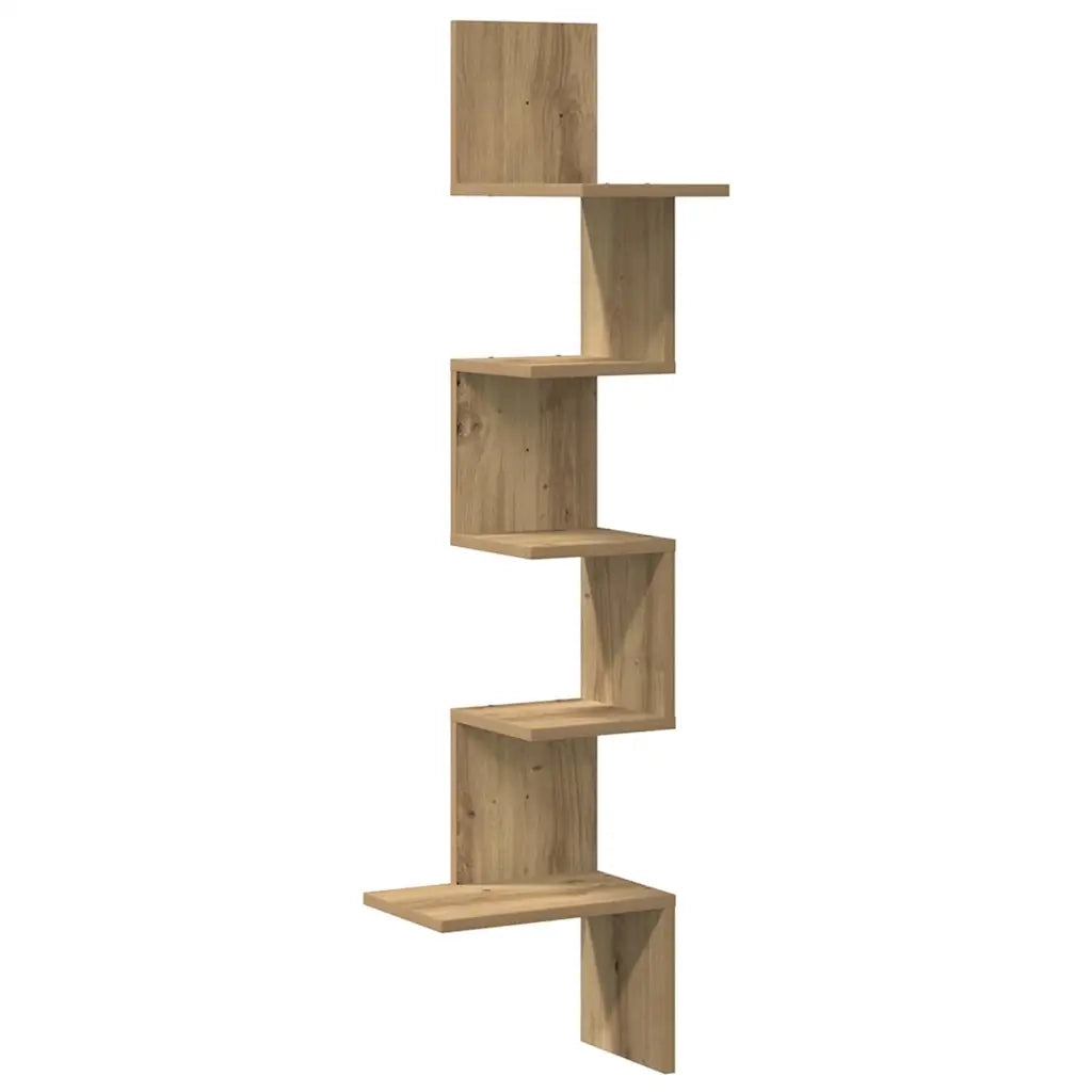 Scaffale Angolare Muro Rovere Artigianale 32x32x127,5 cm 860525