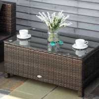 Tavolino da Giardino in Vetro Temperato 5mm Rettangolare Esterno Rattan 85 x 50 x 39 cm Marrone