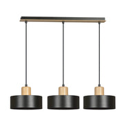 Sospensione Nordica 3 Luci Surya In Acciaio Nero E Legno