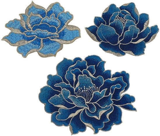 Set di Patches a Fiori 3 pezzo - Pioni con Disegno a Maglia - Applicazioni con Bordatura - Polyester - Per Abbigliamento/Bagagli - Progetto Elegante - Patches con Bordatura