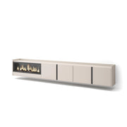 Mobile TV Soggiorno, 315x50x35 cm, Per TV fino a 80", Camino elettrico XXL, Sospeso, da appendere, Beige