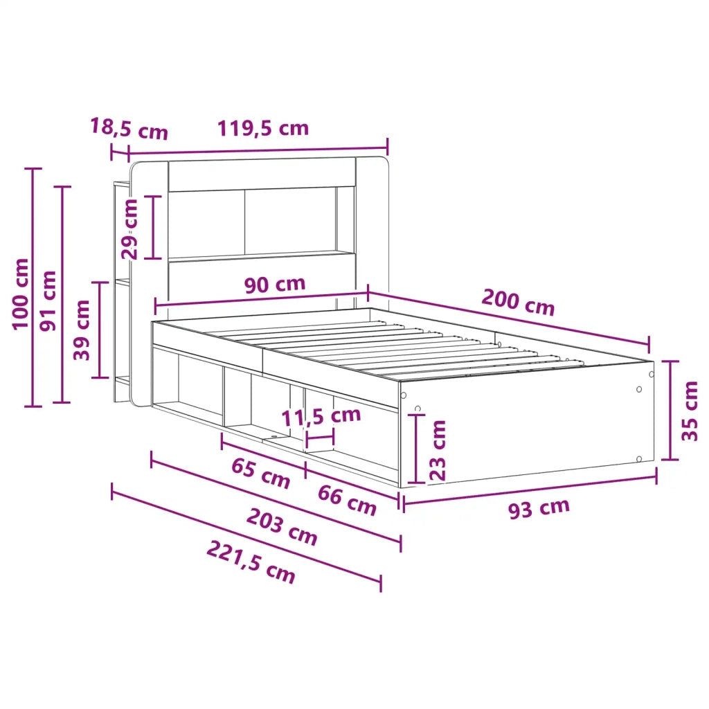 Telaio del letto con storage Grigio Cemento 90 x 200 cm 3433456