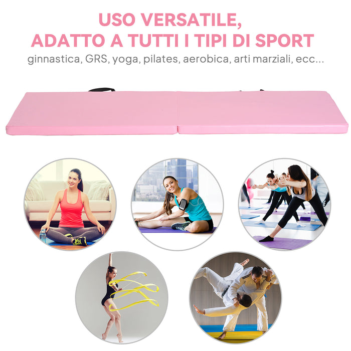 Tappetino Ginnastica Pieghevole 180x60x5 cm Materassino Fitness in PU Rosa