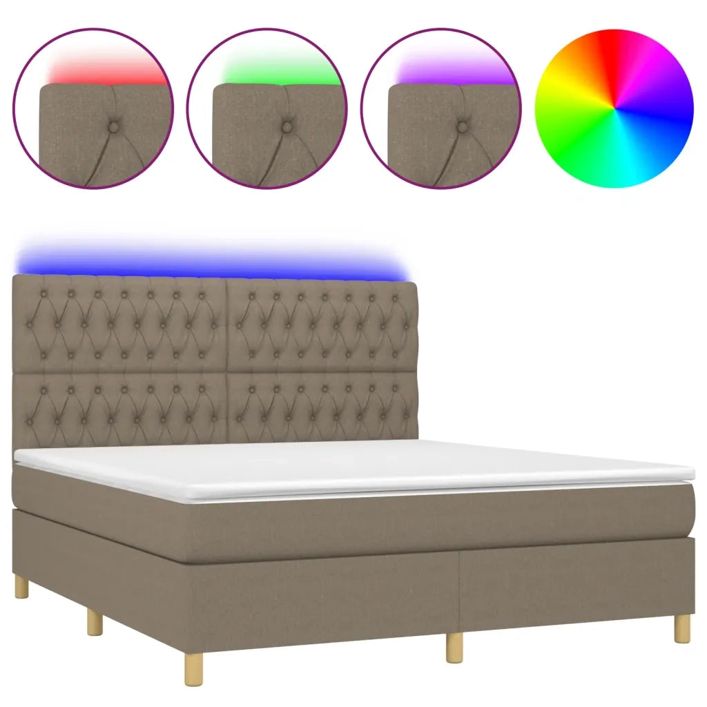 Letto a Molle con Materasso e LED Tortora 160x200 cm in Tessuto 3135689