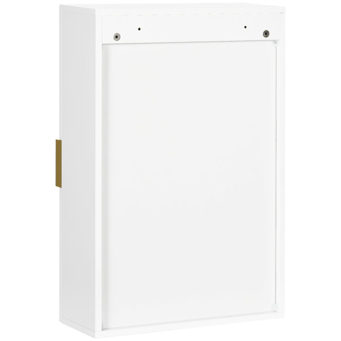 Pensile Mobile Bagno Sospeso con Anta Decorata 40x15x60 cm in MDF Bianco
