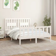 Giroletto con Testiera-Struttura Letto con testiera Bianco Legno Massello di Pino 140x200 cm