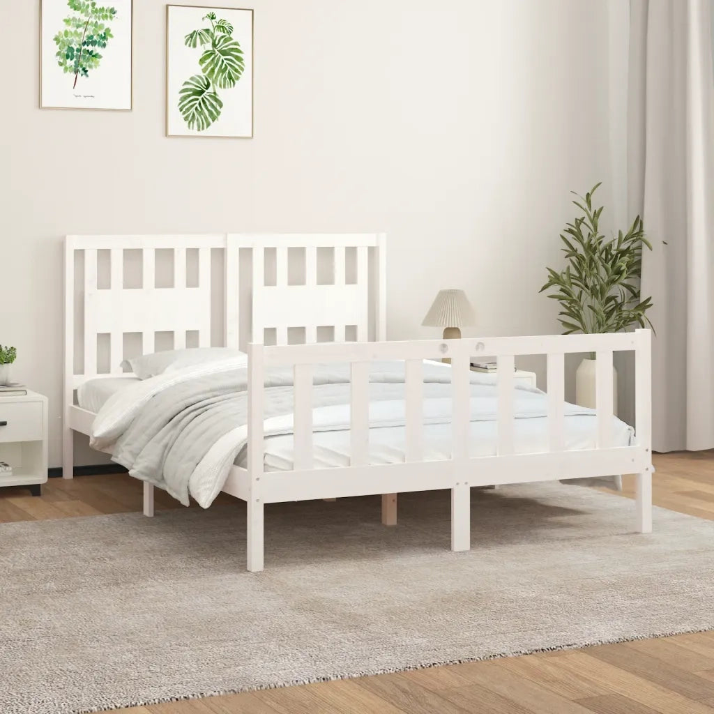 Giroletto con Testiera-Struttura Letto con testiera Bianco Legno Massello di Pino 140x200 cm