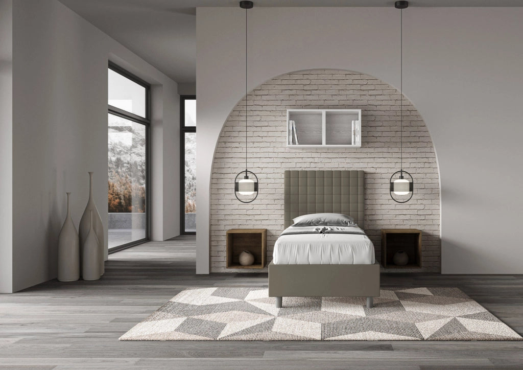BS COM Letto singolo contenitore imbottito 80x210 similpelle cappuccino
