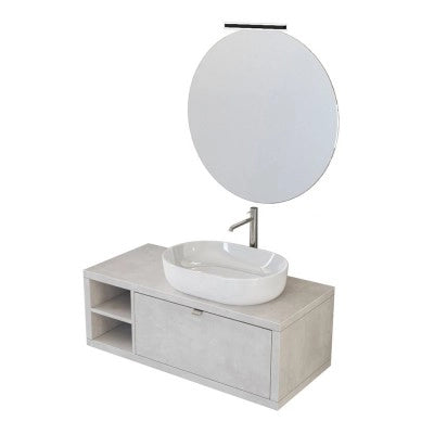 Mobile bagno sospeso 110 cm grigio chiaro con cassetto e vano a giorno completo di lavabo e specchio Master