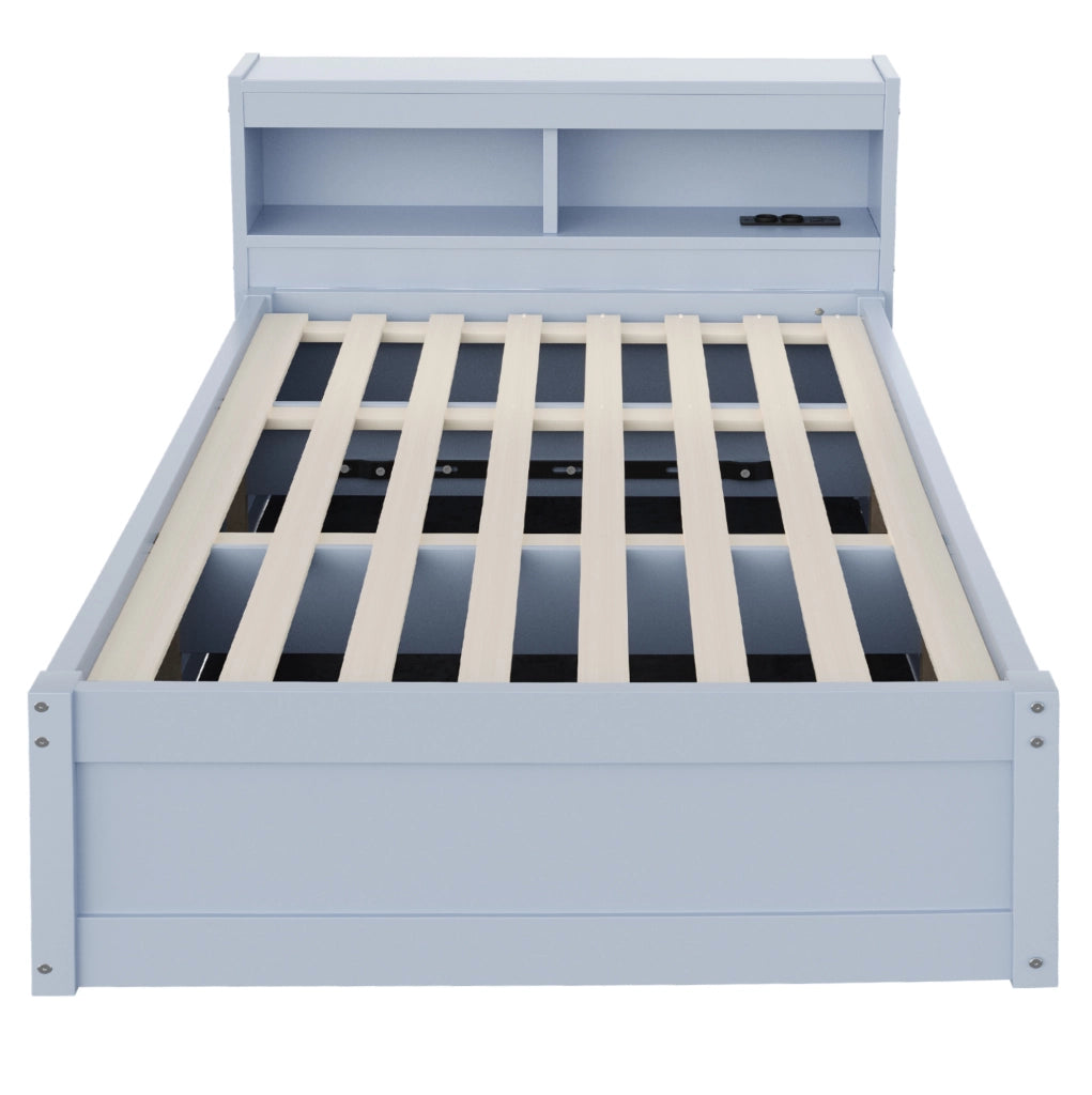 Letto multifunzionale 90x200 cm con vano contenitore, LED e presa integrata