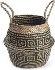 Pianta in vaso di giunco, cesta naturale intrecciata, cesta intrecciata, cestino per piante con manico, contenitore per giocattoli (linee nere)