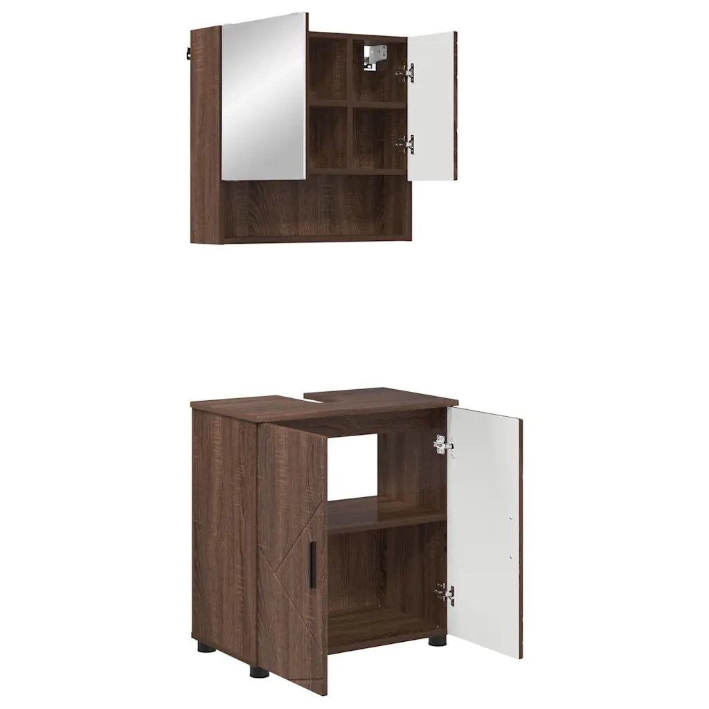 Set di mobili per il bagno con porta 2 pcs Rovere Marrone