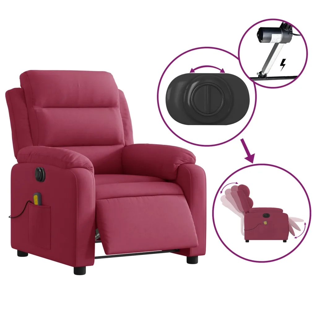 Divano Sedia-Poltrona Massaggiante Reclinabile Elettrica Rosso Vino Velluto 506449