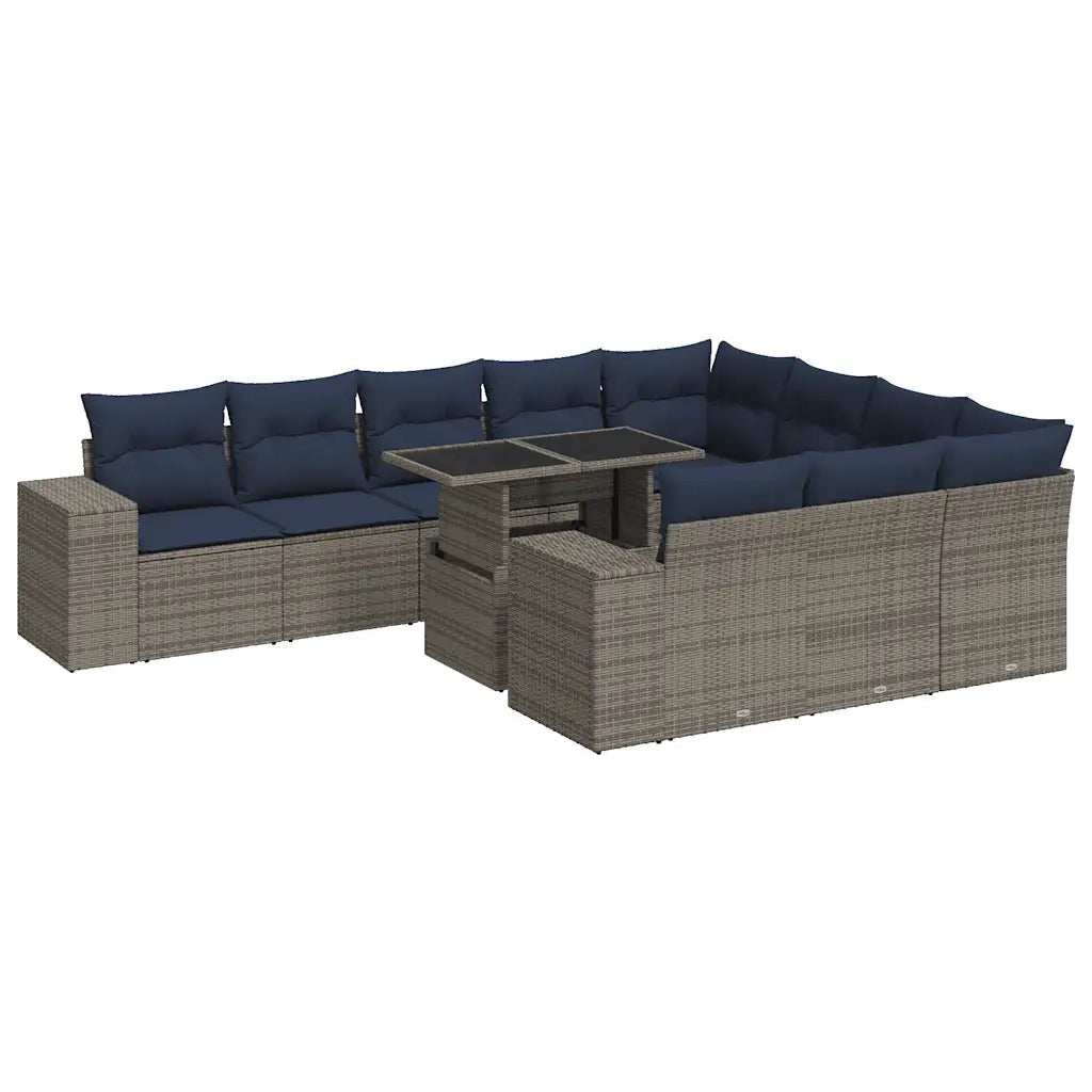 Set Divani Giardino 11 pz con Cuscini Polyrattan Acacia Grigio 3326872