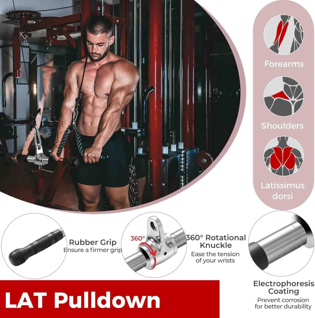 KOMFOTTEU 4 Accessori per Macchina a Cavi, Impugnature Palestra Set Multifunzione con Corda per Tricipiti, Triangolo Pulley per Palestra, Maniglia a V, Barra Tricipiti Dritta, Allenamento in Gym