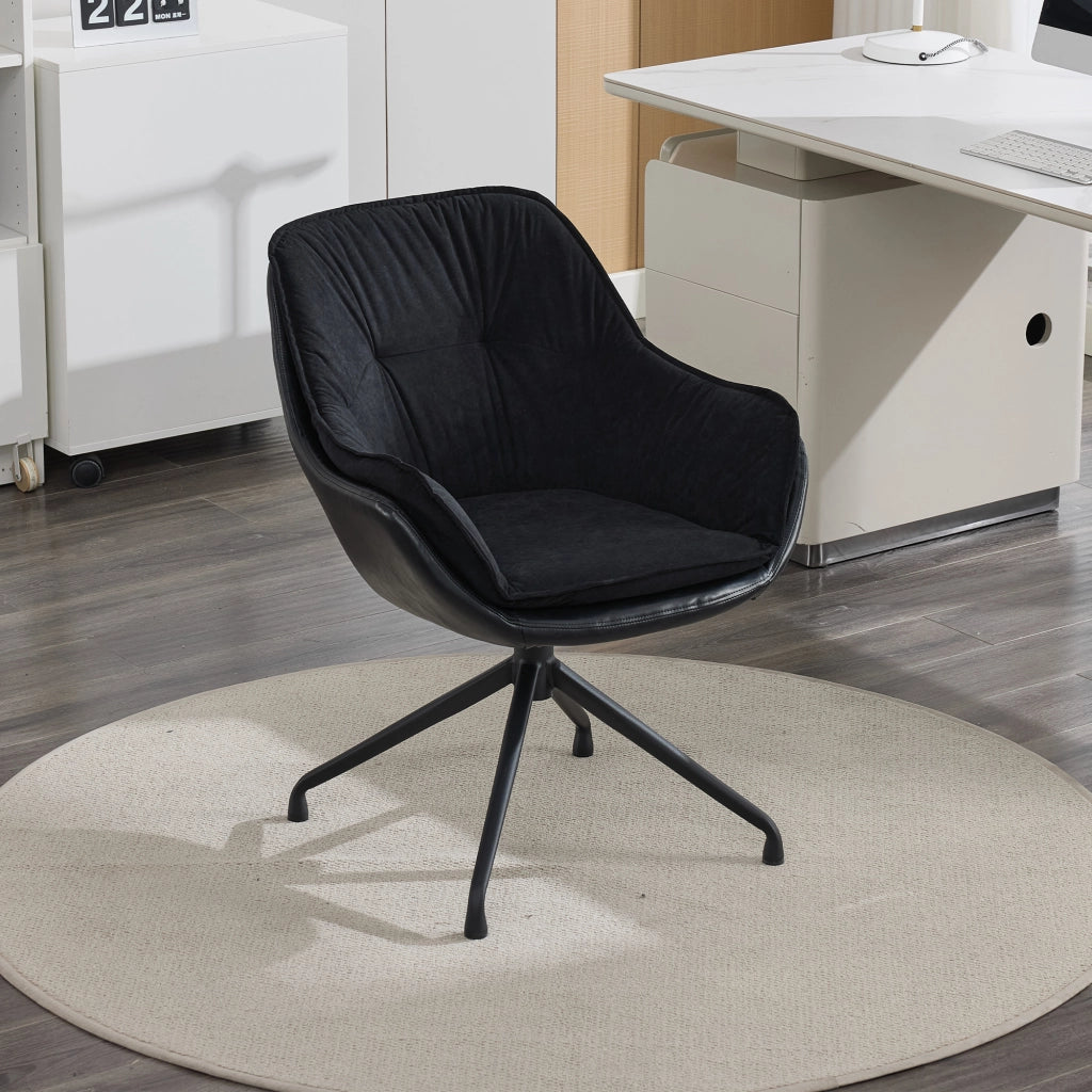 Poltrona girevole in ecopelle con seduta ergonomica e schienale avvolgente base in metallo nero 69 × 65 × 46 cm