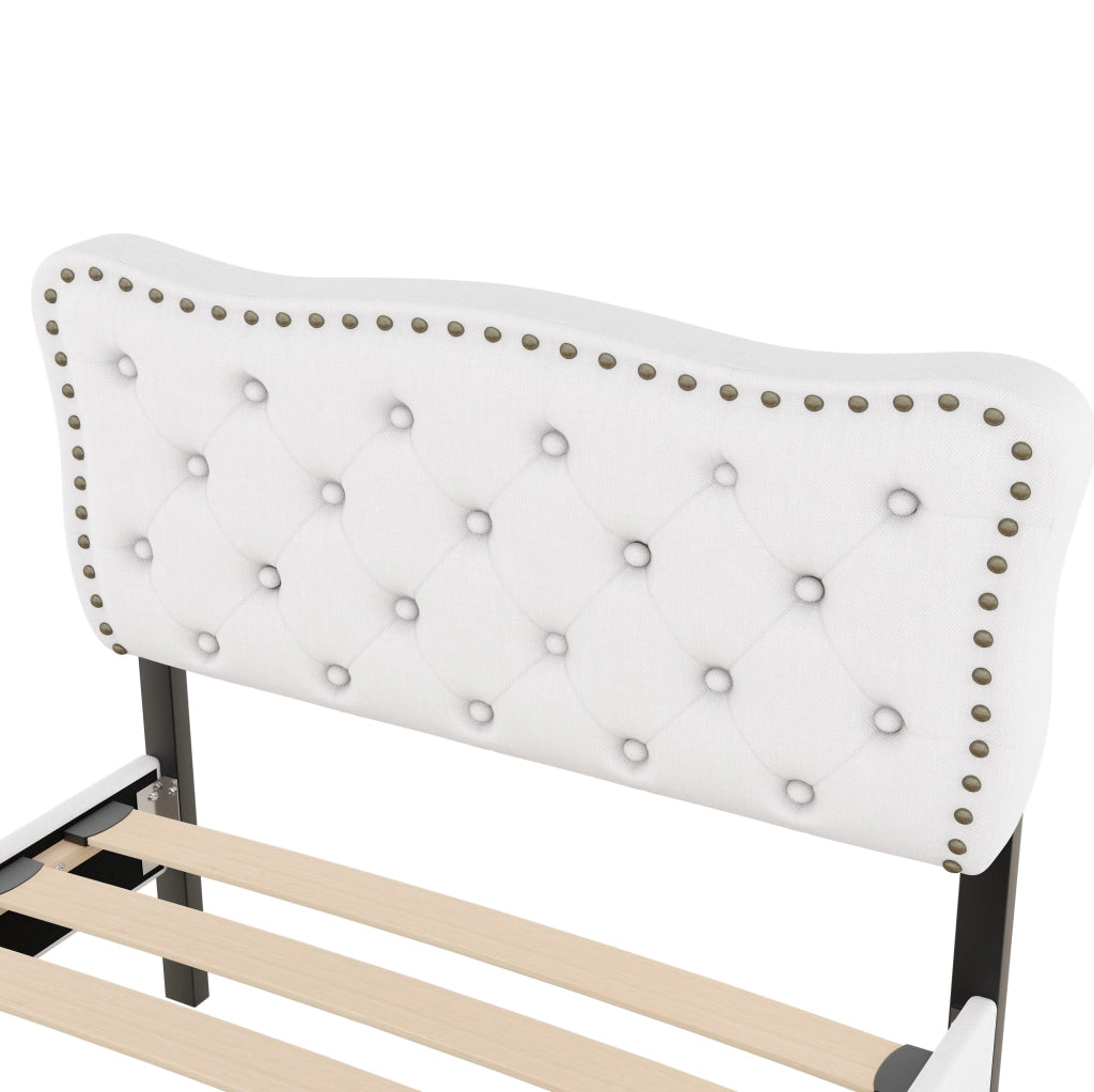 LETTO imbottito 90x200 cm beige chiaro con 2 cassetti
