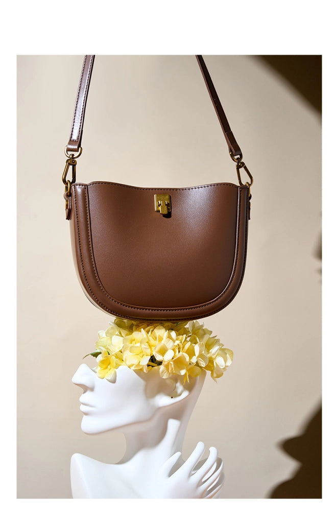 Borsa a mano/a tracolla da donna in pelle di vacchetta Togo, marrone