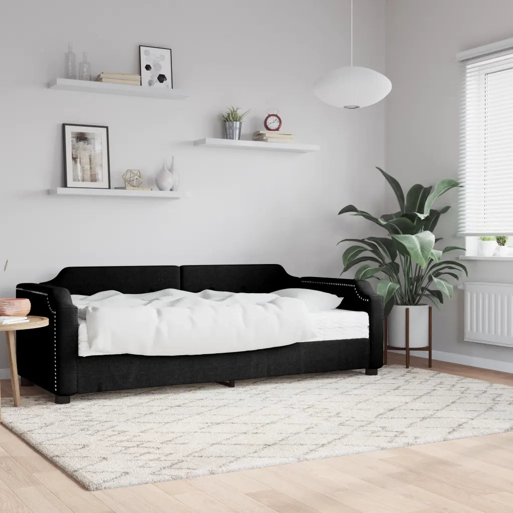 Divano Letto con Materasso Nero 100x200 cm in Tessuto