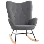 Sedia a Dondolo con Trapuntatura, Base in Legno, Velluto, fino a 150 kg, Grigio Scuro