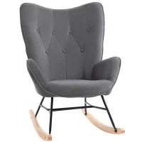 Sedia a Dondolo con Trapuntatura, Base in Legno, Velluto, fino a 150 kg, Grigio Scuro