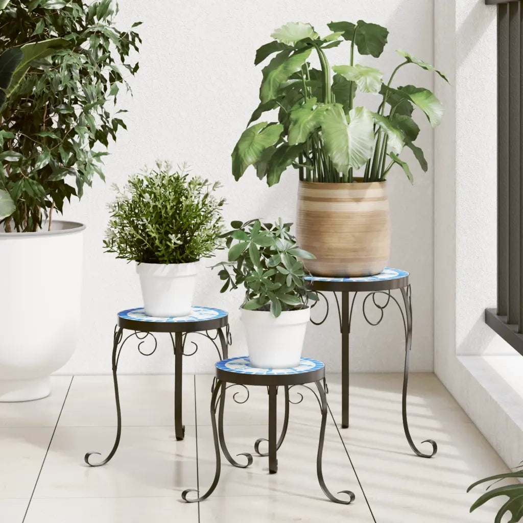 Supporti per piante | Sostegno per piante 3 pz Blu e Bianco in Ceramica