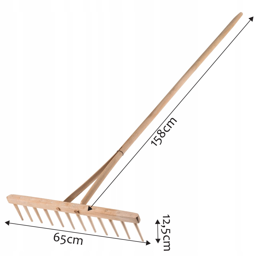 Rastrello KADAX per fieno, erba e foglie, in legno, con manico largo, leggero, 65x158 cm