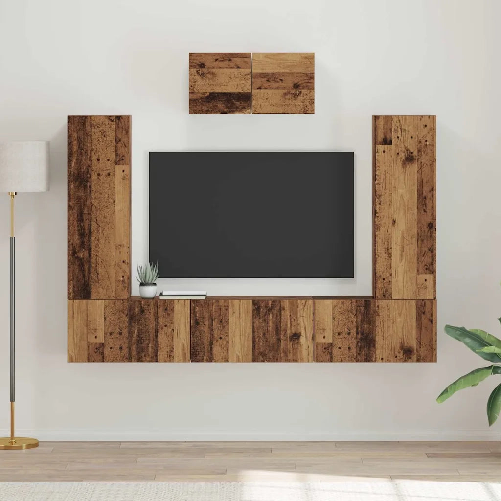 Set mobile TV 7 pz-Credenza per TV Legno vecchio Legno multistrato