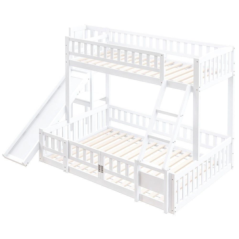 Letto a Castello 90x200 e 140x200 ¨C MINIMAL ¨C Pino Bianco con Scivolo e Scalini