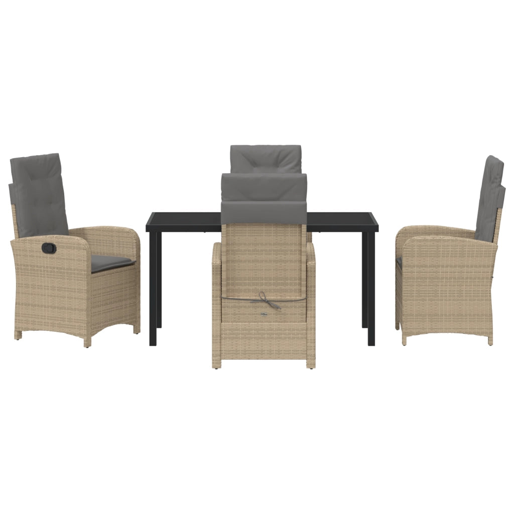 Set da Pranzo da Giardino a 5 Pezzi con Cuscini Beige Rattan Polietilene
