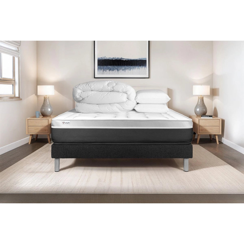 Pacchetto letto completo - Materasso 160x200cm + Box spring con doghe (kit) + 2 cuscini + Piumino - Vital Soft