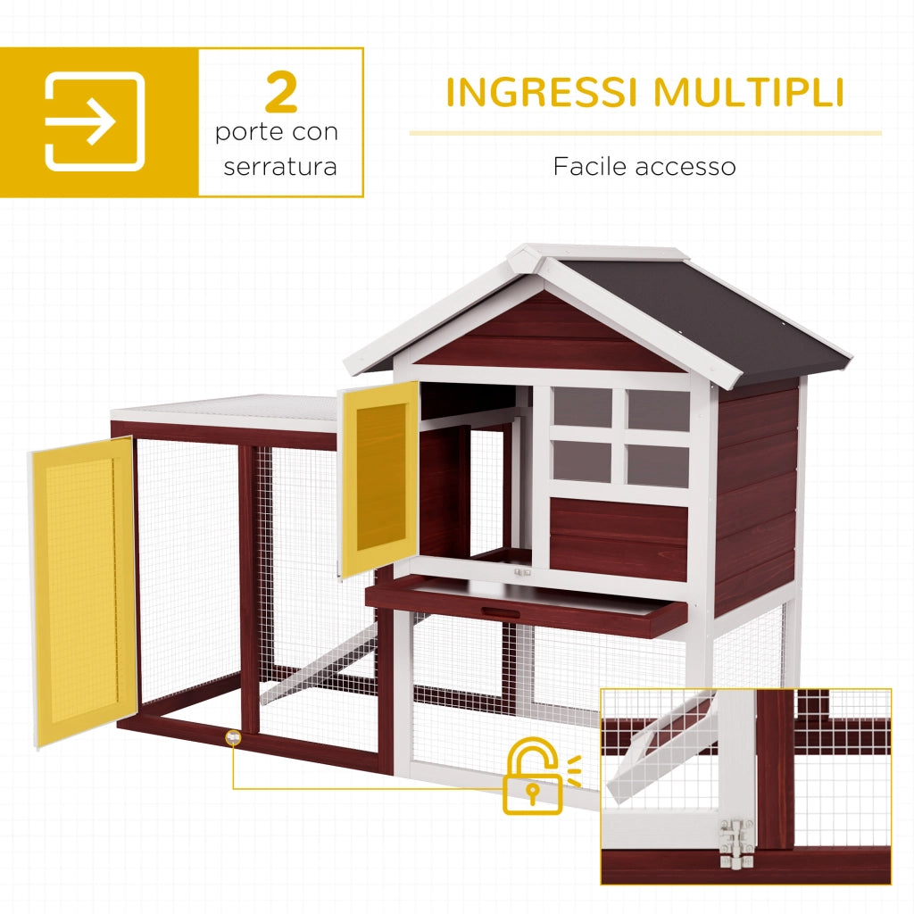 Conigliera da Esterno con Casetta e Spazio Recintato 122x62,6x92 cm in Legno Marrone e Bianco