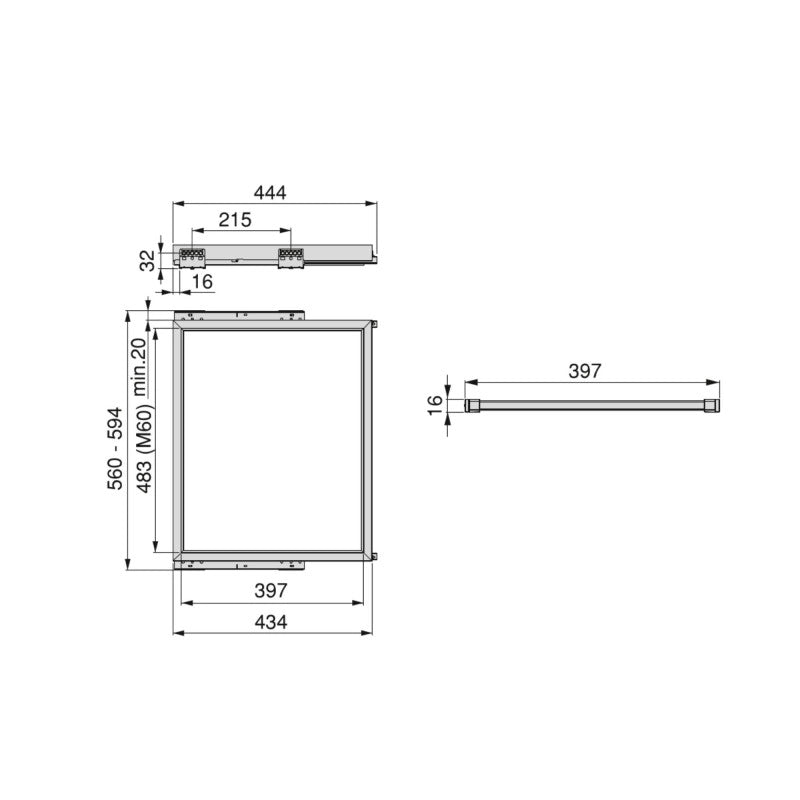 Kit di 7 aste portapantaloni e telaio a scorrimento con chiusura ammortizzata per armadi, regolabile, modulo 600 mm, t..