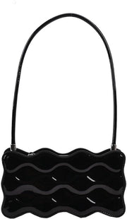 Borsa a spalla per donna in pelle PU con cinturino e chiusura a lampo, modello senza nome, colore nero.