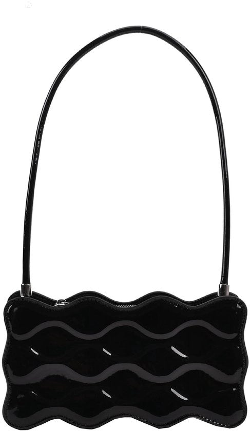 Borsa a spalla per donna in pelle PU con cinturino e chiusura a lampo, modello senza nome, colore nero.
