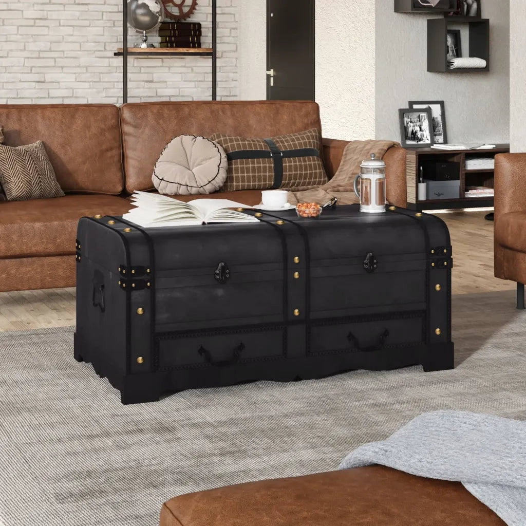 Baule del Tesoro in Legno Grande Nero 60797