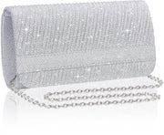Clutch in Argento con Pailletti Scintillanti, Borsa a Mano con Cinturino Rimovibile per Donna, Borsa a Tracolla con Strisce di Twill, Borsa da Sera Elegante, Borsa da Festa Modulare per Matrimonio, Festa, Cena, 20x11x6CM