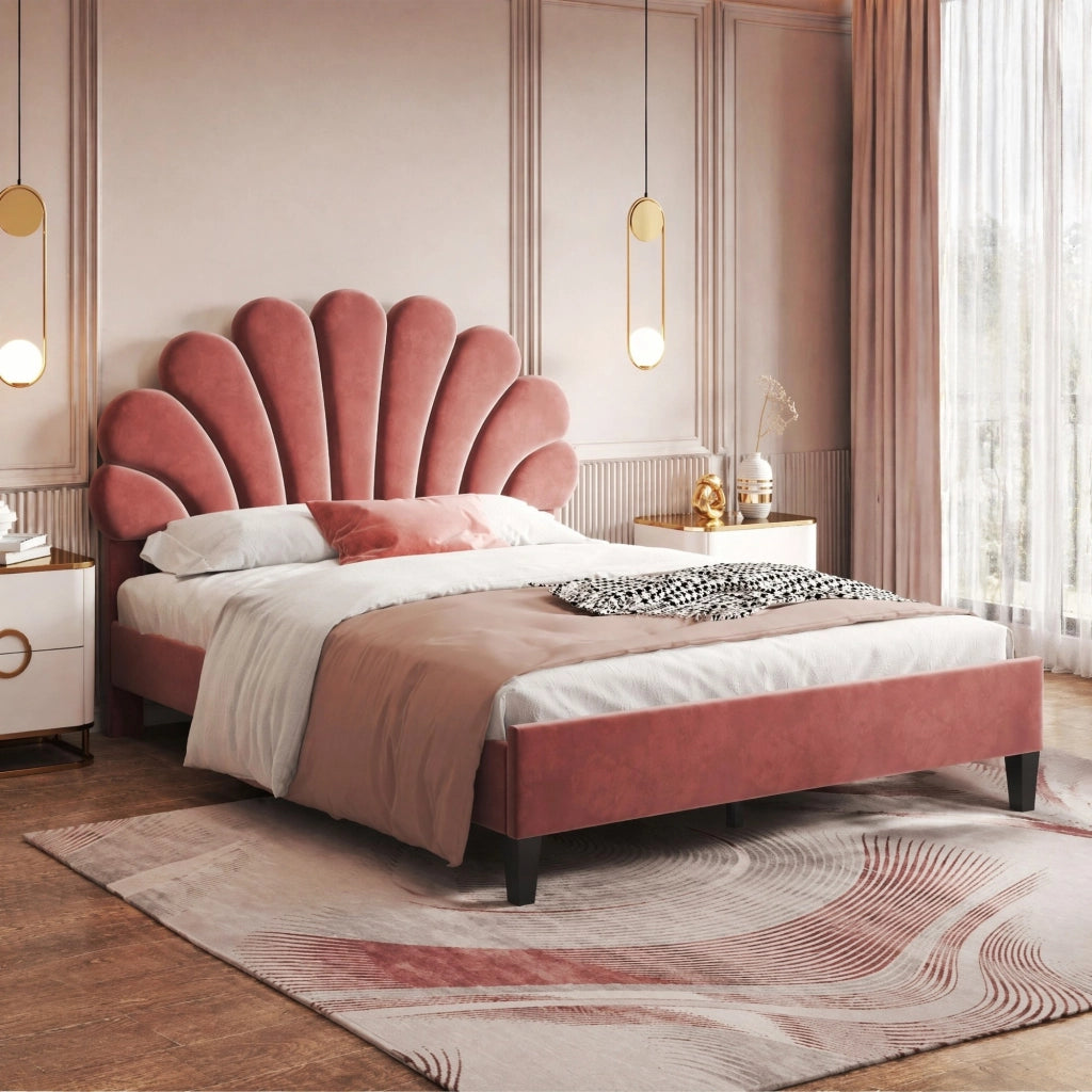 Letto imbottito 140x200 cm in velluto rosso fagiolo