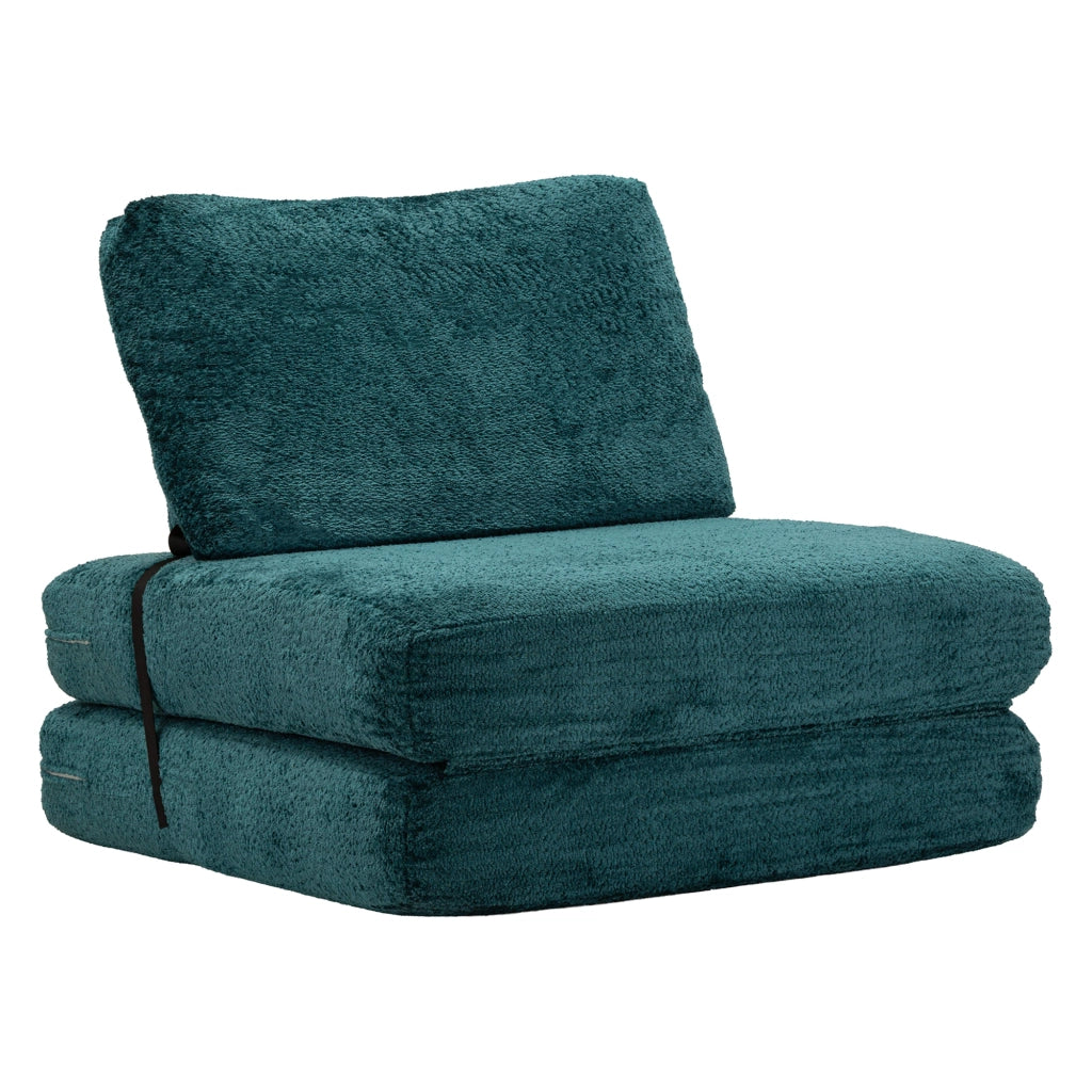 Poltroncina Abyane, Poltrona Trasformabile in Letto, Rivestimento in Tessuto Bouclè, 31x31x97h cm Verde Petrolio