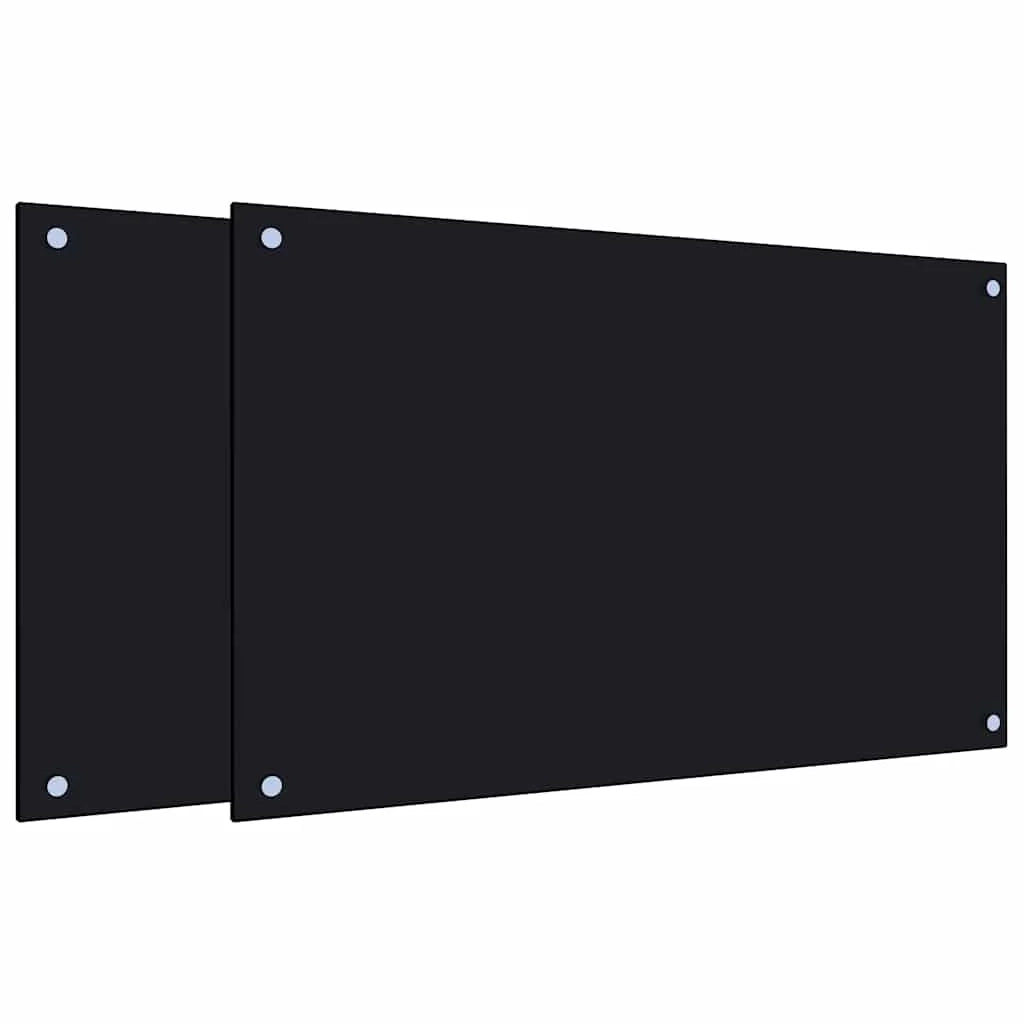 Set di 2 paraschizzi da cucina 80 x 50 cm pratici paraspruzzi design elegante in vetro temperato nero 02_0055742