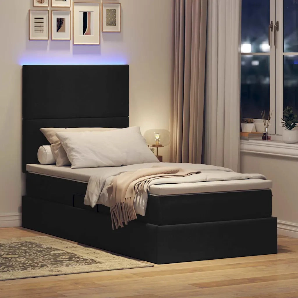 Letto con contenitore e LED Nero 100 x 200 cm Poliestere