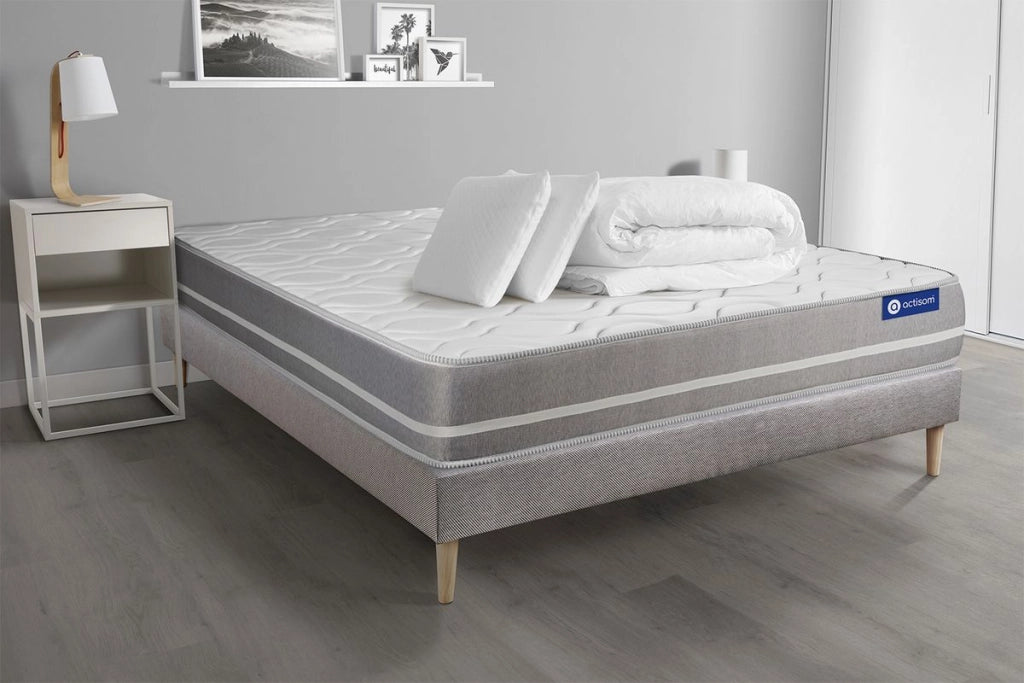 Pacchetto letto completo - Materasso 160x200cm + Box spring con doghe (kit) + 2 cuscini + Piumino - Actimemo Touch